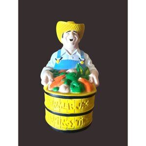1986‎ Farmer Jack Coin Bank By Crunch Bird Studios - Yellow Hat & Blue Overalls